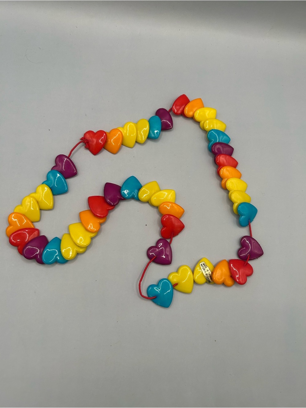 String of Vintage Multicolor Heart Shaped Plastic Overlapping Beads Retro